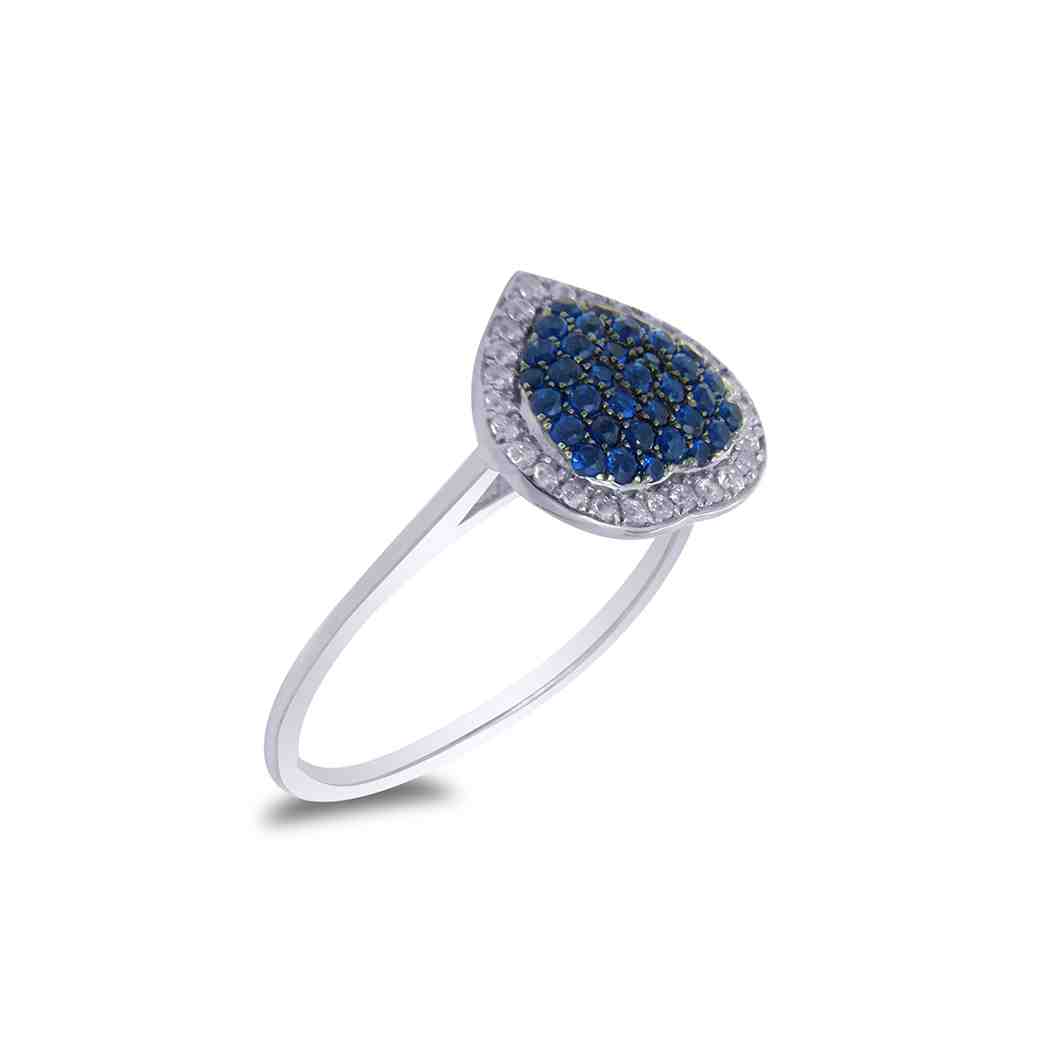  Blue & white Diamond Single Halo Ring PD31034ALR